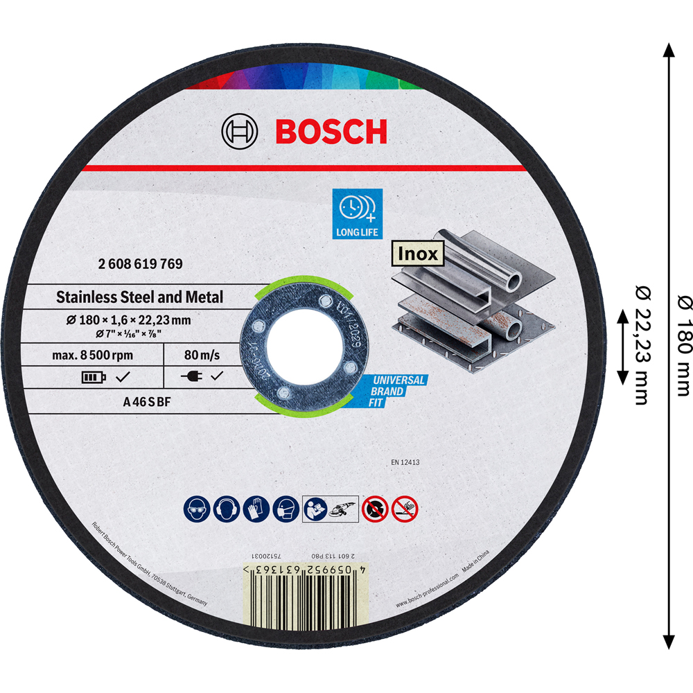 Disc taiere BOSCH, metal, 180 x 1.6 x 22.23mm