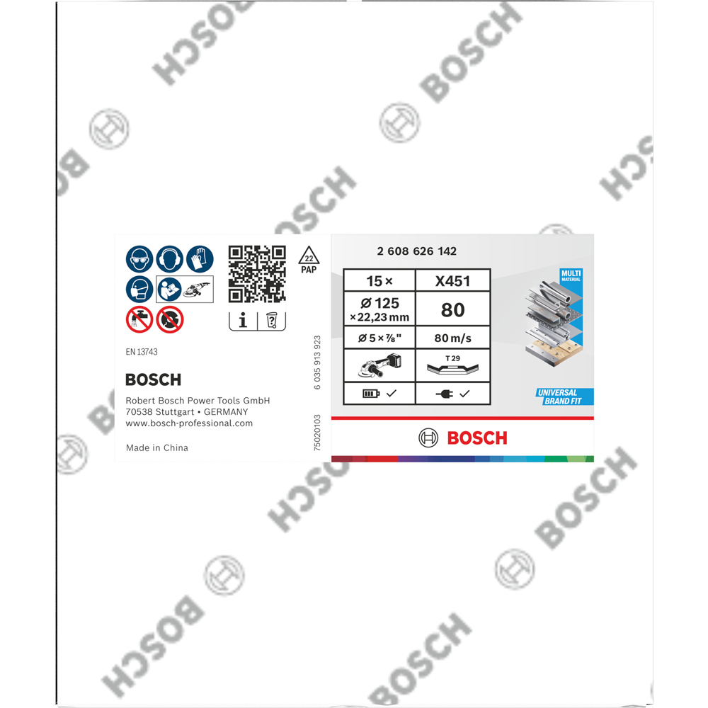 Disc lamelar BOSCH, X451, multi, 125 x 22.2 mm, P80
