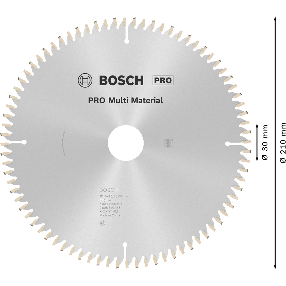 Panza circular BOSCH PRO, multimat, 210 x 30 x 2.5 mm, T80