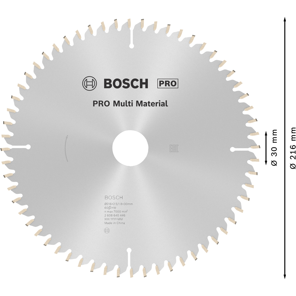 Panza circular BOSCH PRO, multimat, 216 x 30 x 2.5 mm, T60