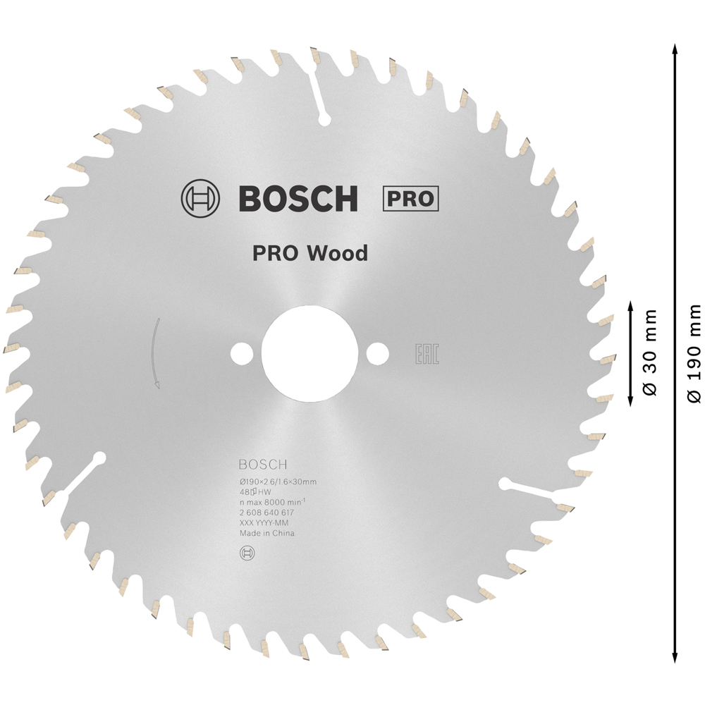 Panza circular Lemn BOSCH PROFESSIONAL, WOOD 190x30x2.6mm T48