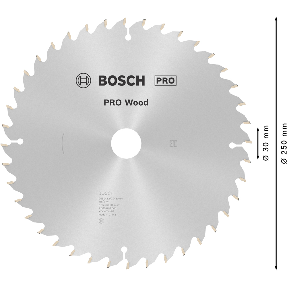 Panza circular BOSCH PRO, wood, 250 x 30, T40