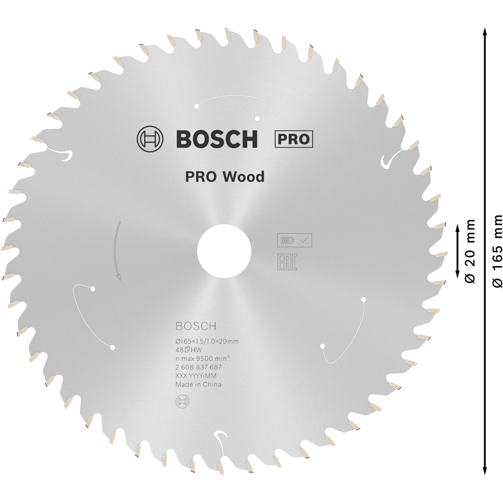 Panza circular BOSCH PRO, wood, 165 x 20 x 1.5 mm, T48