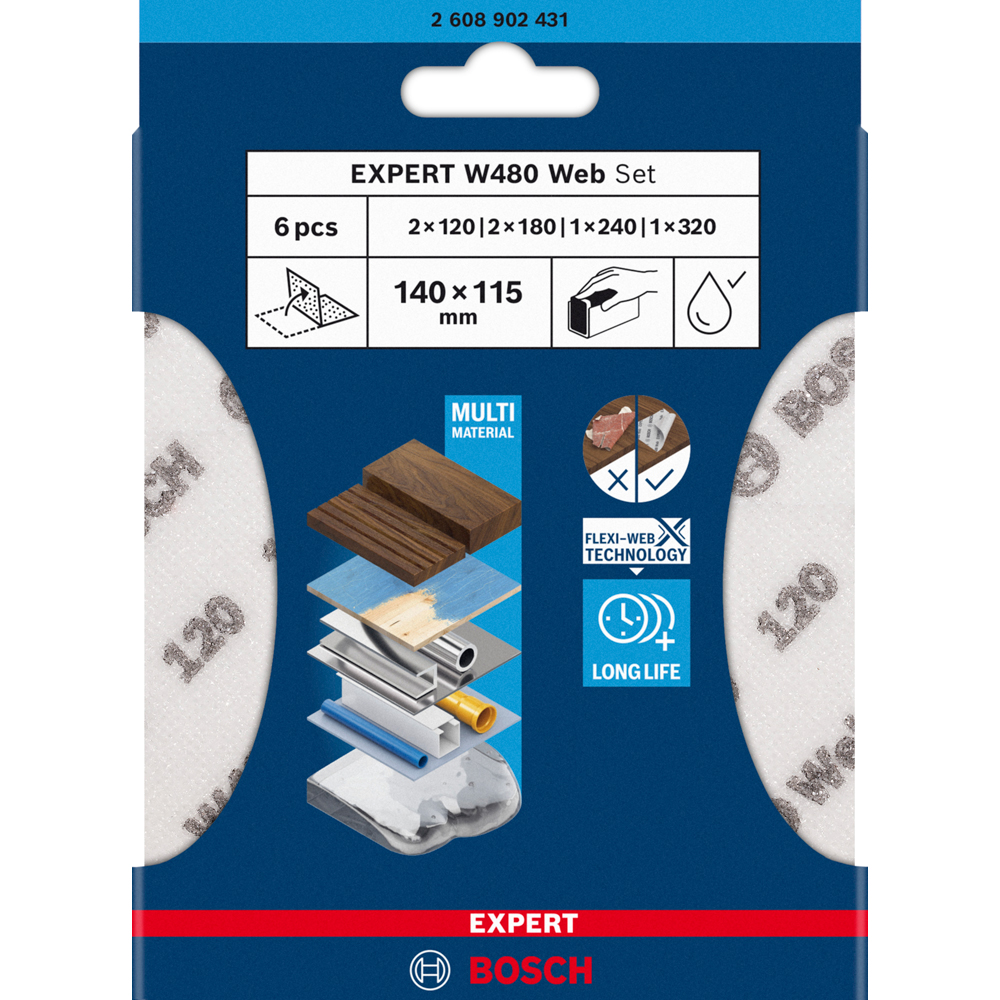 Foaie abraziva BOSCH PRO, EXPERT W480, 140 x 115MM, 6buc