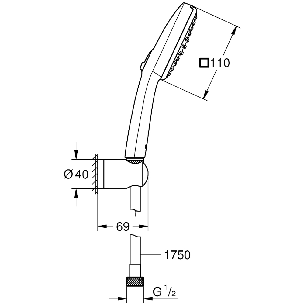Set dus para GROHE Vitalio Cube 110 263992431, 2 functii, negru