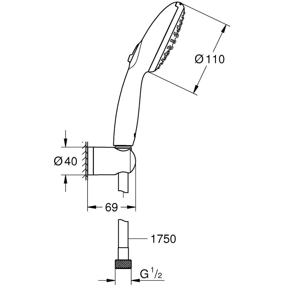 Set dus para GROHE Vitalio Start 110 279502431, 2 functii, negru