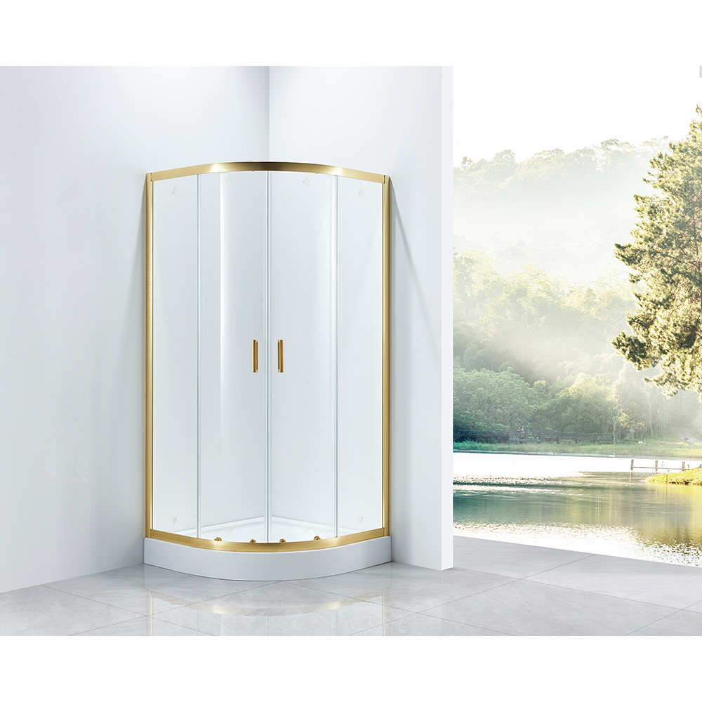 Cabina dus standard BELFORM Fortuna, semirotunda, aluminiu, 90 x 90 x 185 cm, sticla securizata 5mm, profil auriu