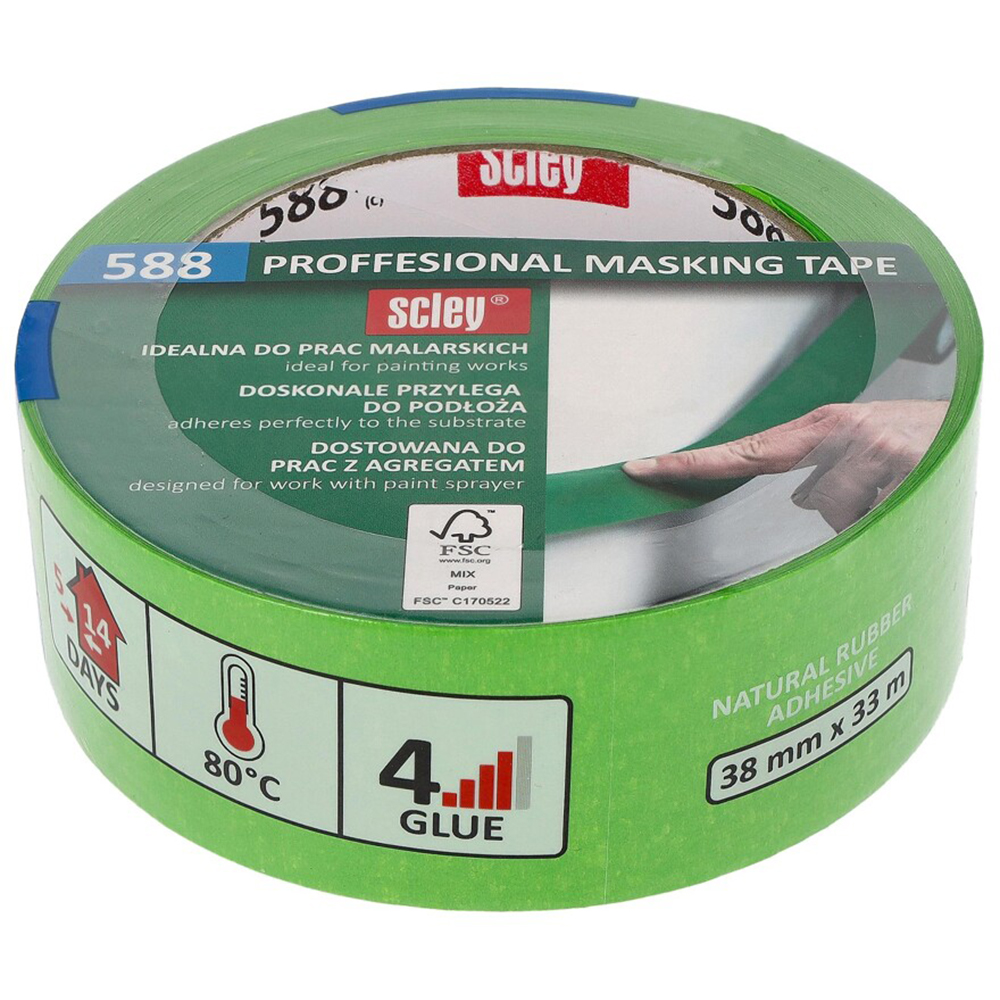 Banda de mascare profesionala SCLEY 588, 38 mm x 33 m, verde