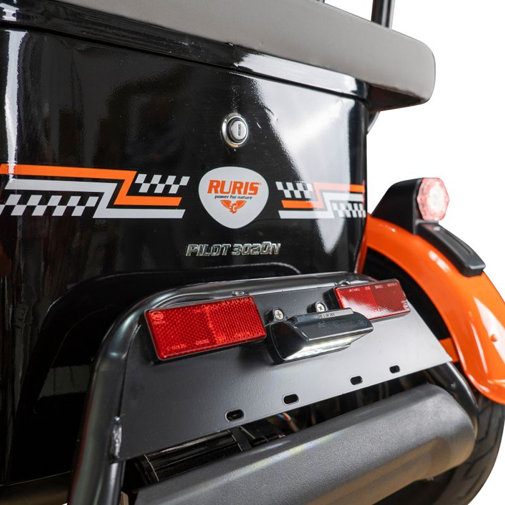 Triciclu electric RURIS Cargo Pilot 3020N, 2000W, Viteza 25 Km/h, Autonomie max 50 Km, negru-portocaliu