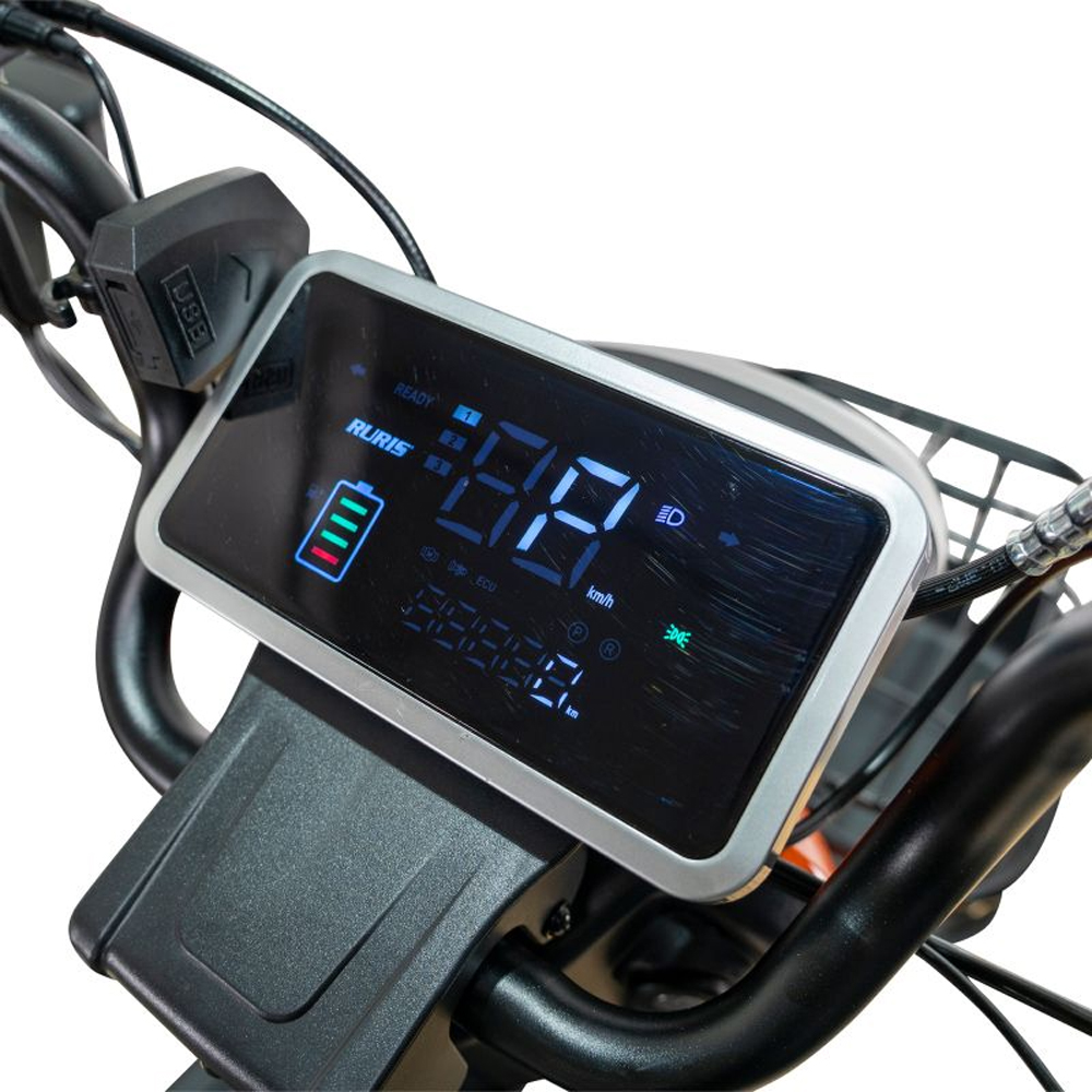 Triciclu electric RURIS Cargo Pilot 3020N, 2000W, Viteza 25 Km/h, Autonomie max 50 Km, negru-portocaliu