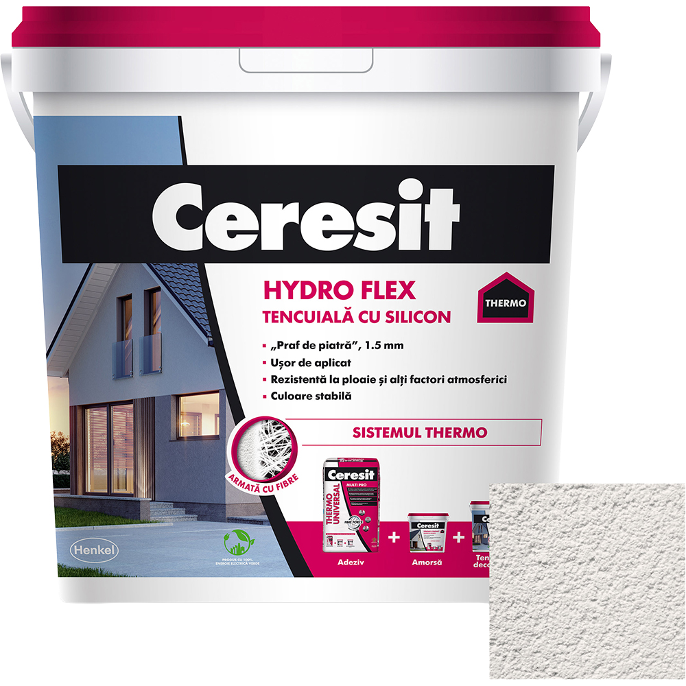 Tencuiala decorativa cu silicon Ceresit Hydro flex, Alb, interior/exterior, 25 kg