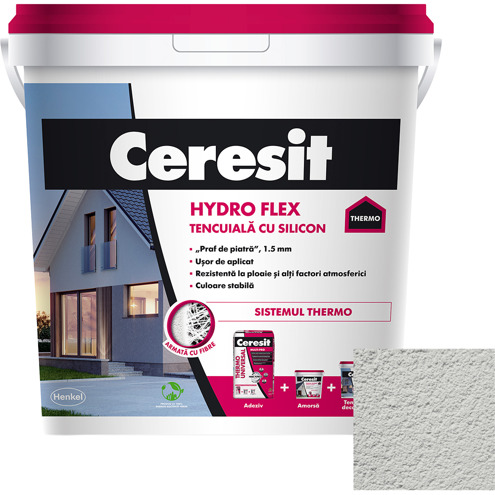 Tencuiala decorativa cu silicon Ceresit Hydro flex, Nebraska 2, interior/exterior, 25 kg