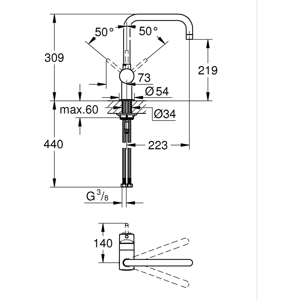Baterie bucatarie GROHE Vento 30429000, alama, crom