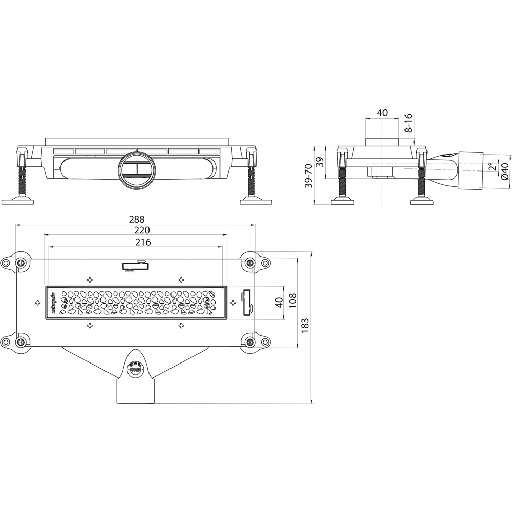 Rigola dus WIRQUIN So'Line 30724322, membrana antimiros, 220 mm, inox