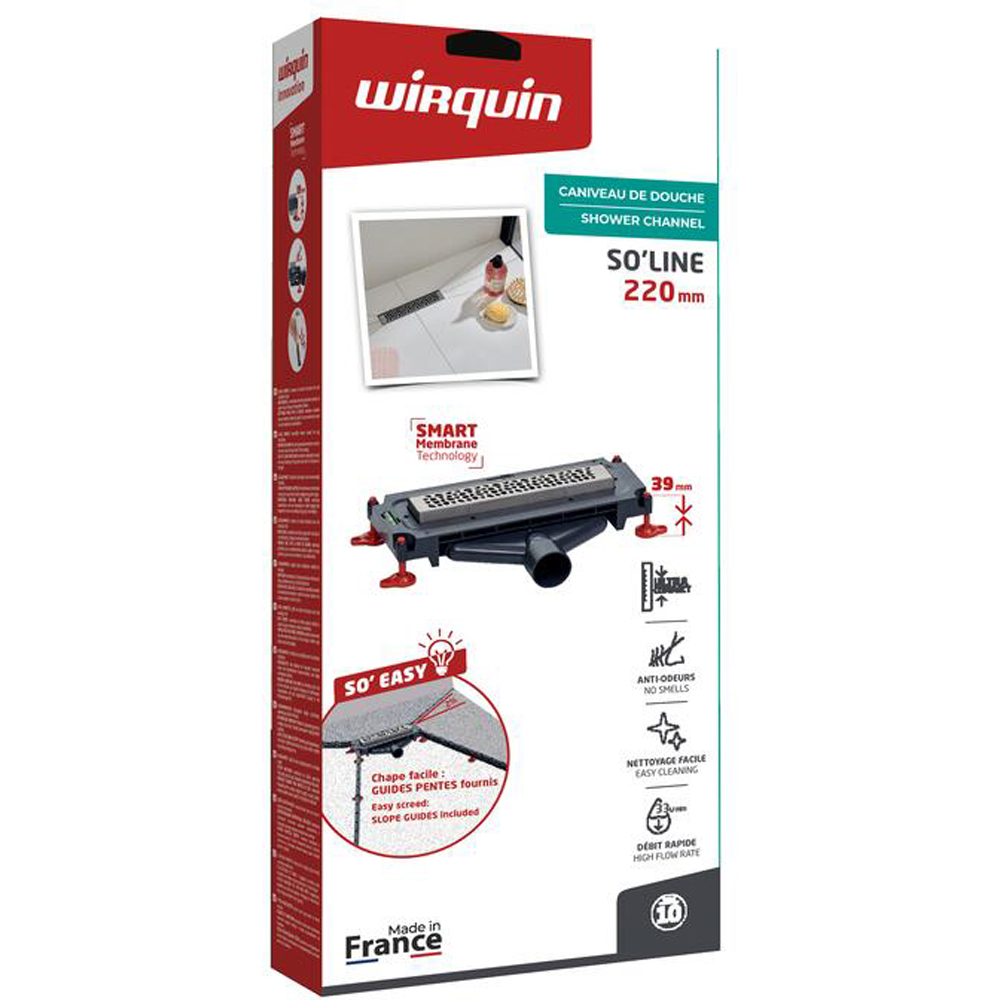 Rigola dus WIRQUIN So'Line 30724322, membrana antimiros, 220 mm, inox