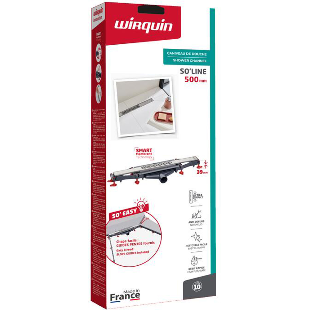 Rigola dus WIRQUIN So'Line 30724323, membrana antimiros, 500 mm, inox