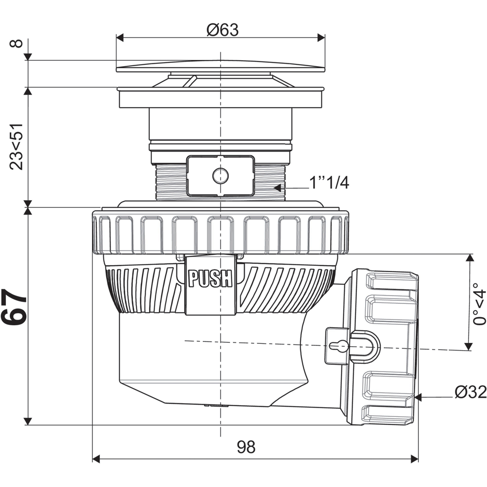 Sifon extra plat WIRQUIN Nano 6.7 30724959, cu ventil, D 32mm, auriu