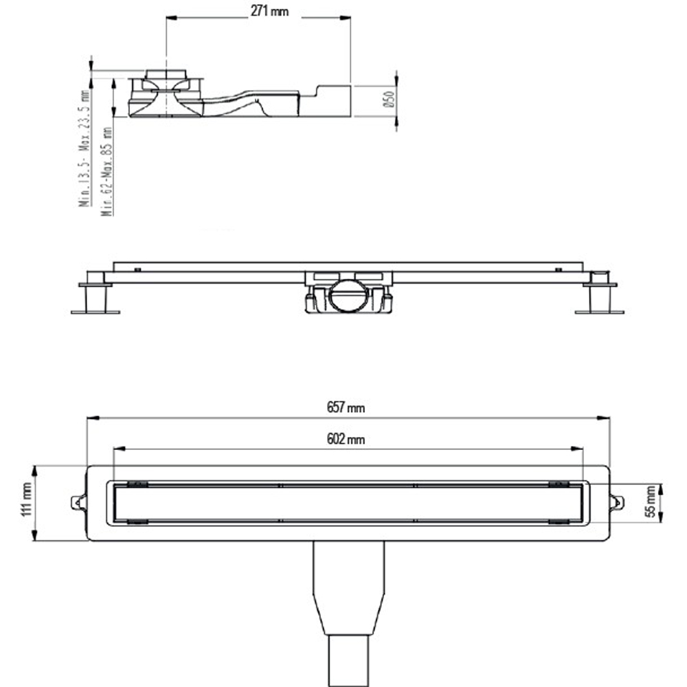Rigola dus WIRQUIN Linear 30950225, 60 cm, inaltime reglabila, bronz mat