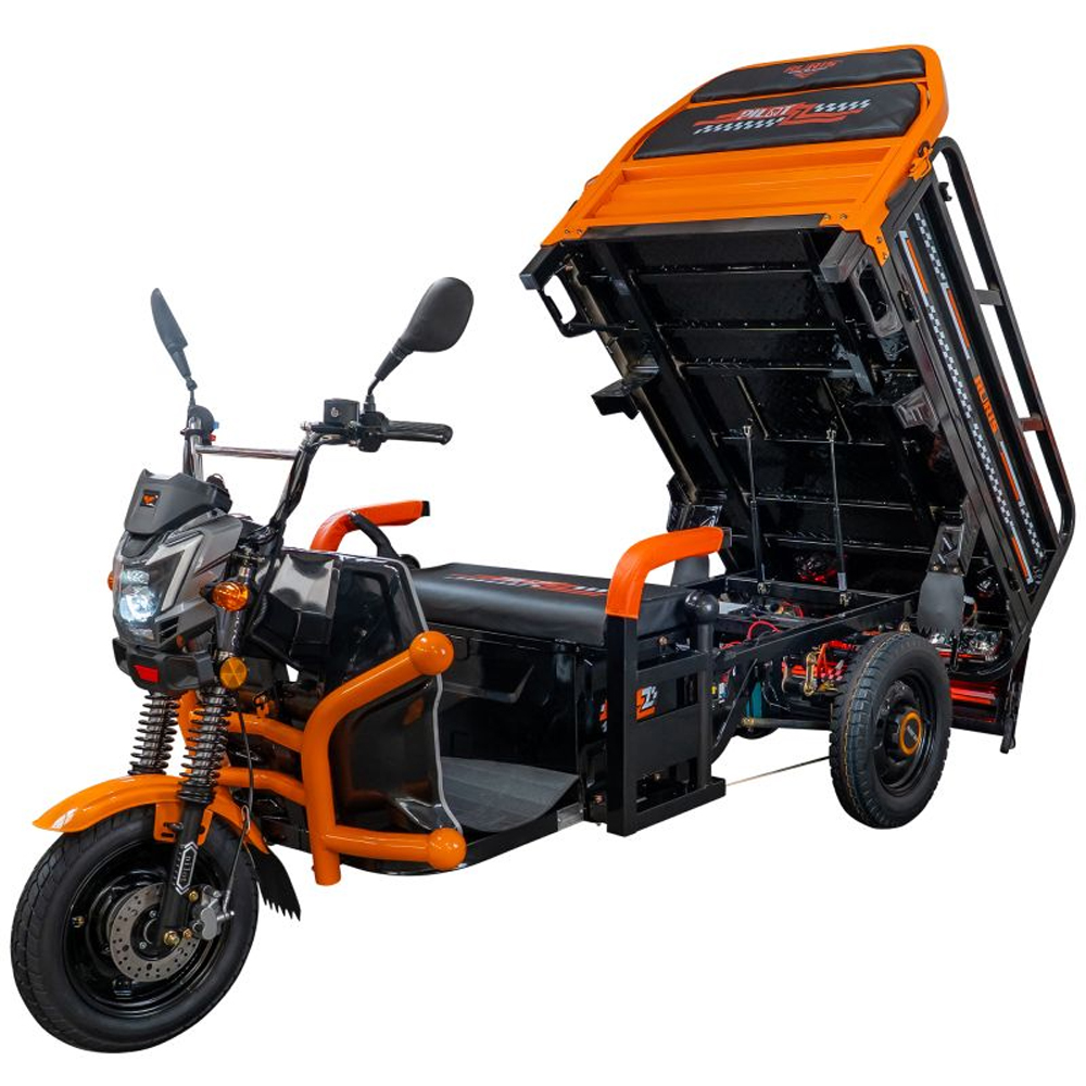 Triciclu electric RURIS Cargo Pilot 3120N, 2000W, Viteza 25 Km/h, Autonomie max 70 Km, negru-portocaliu