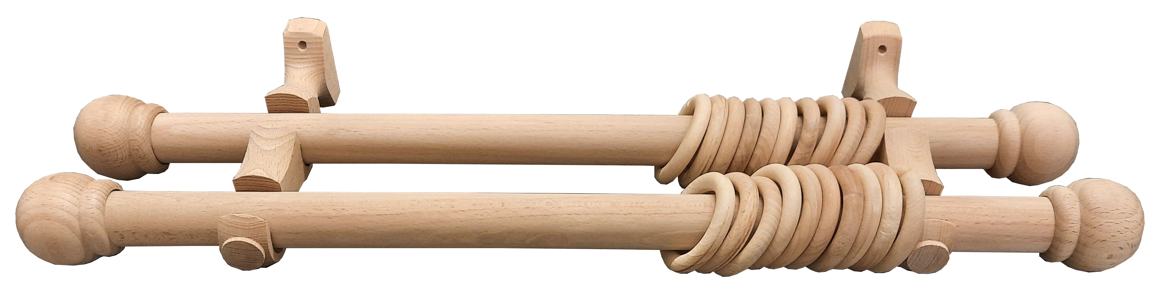 Set galerie dubla, brut, lemn, 250 cm x 28 mm  Ridorail