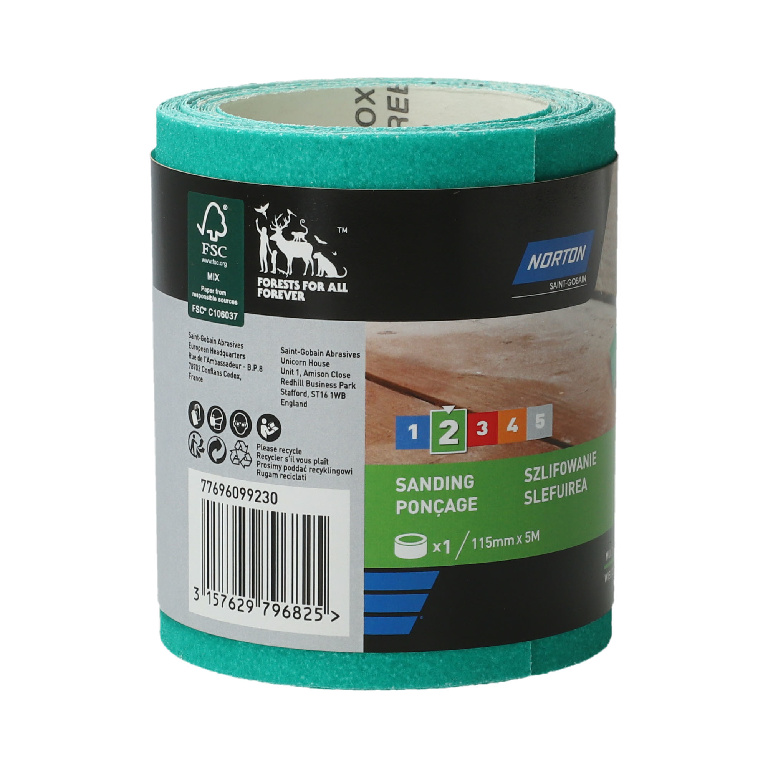 Rola abraziva smirghel Norton, suprafete multiple, 5000 mm x 115 mm, oxid de aluminiu, granulatie 80