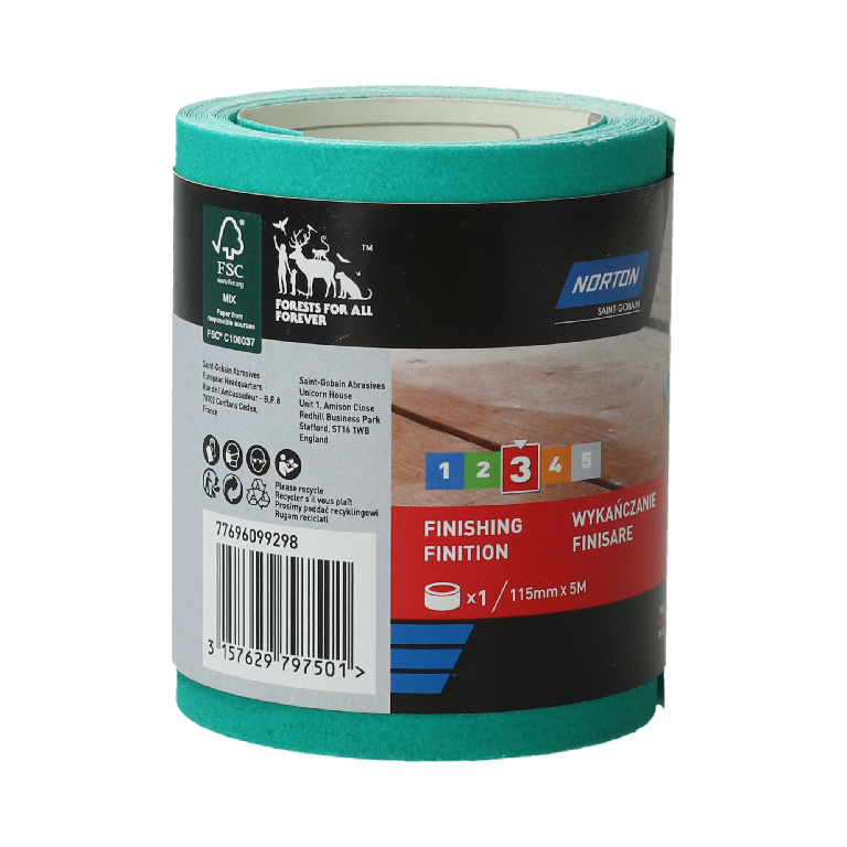 Rola abraziva Norton, fina, suprafete multiple, 5000 mm x 115 mm, oxid de aluminiu, granulatie 120
