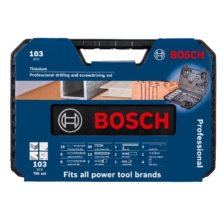 Set mixt, burghie, capete de surubelnita, capete tubulare Bosch X103Ti, 103 piese