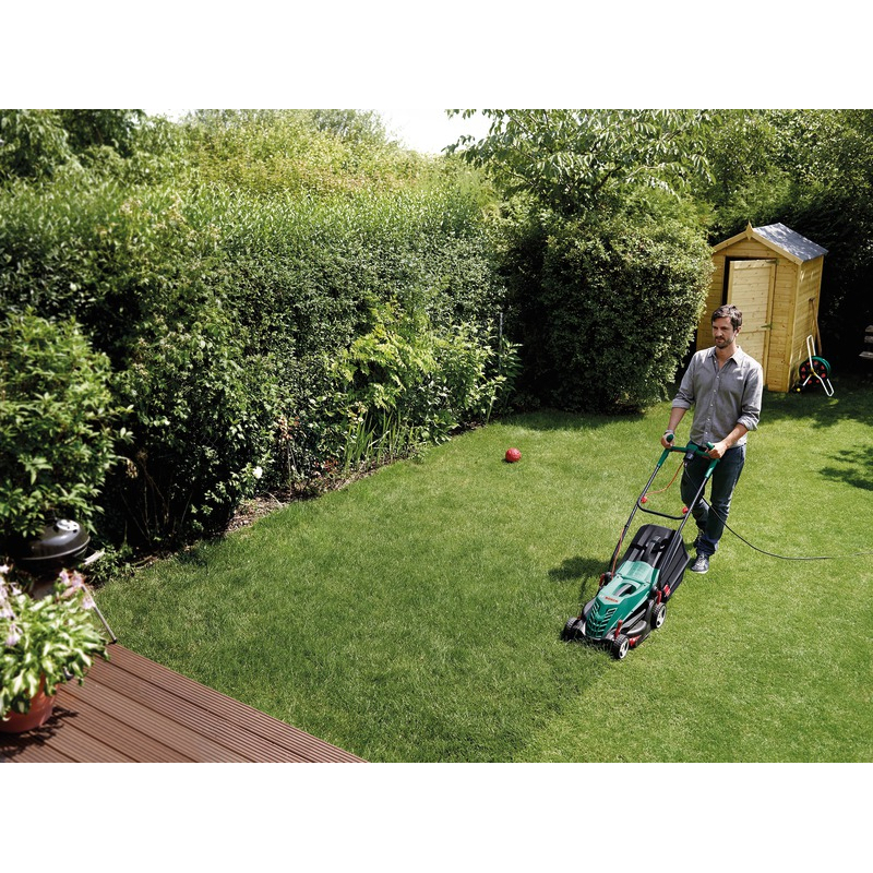 Masina de tuns gazonul BOSCH, Electrica, 1400W, latime taiere 37 cm, cos 40L, negru-verde