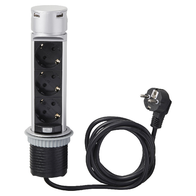Prelungitor 3 prize, pop-up, 2 porturi USB, 13 A, 16 A, H05VV-F, 60 mmp x 2 m Otio