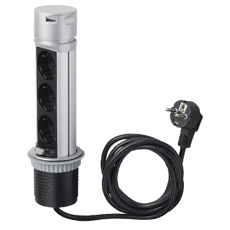 Prelungitor 3 prize, pop-up, 2 porturi USB, 13 A, 16 A, H05VV-F, 60 mmp x 2 m Otio