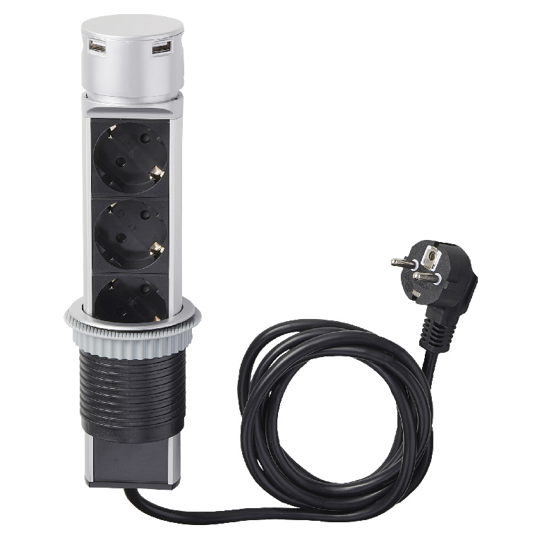 Prelungitor 3 prize, pop-up, 2 porturi USB, 13 A, 16 A, H05VV-F, 60 mmp x 2 m Otio