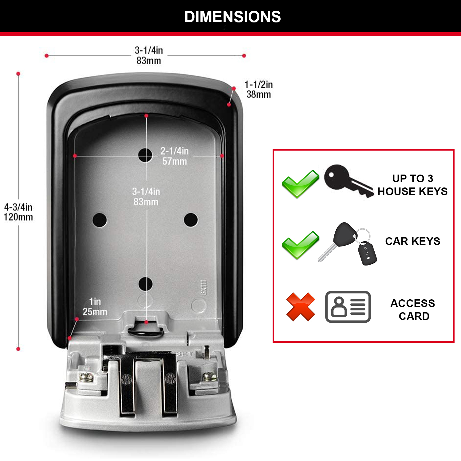 Caseta chei Master Lock 5401EURD, 85 x 35 x 119 mm, argintu-negru