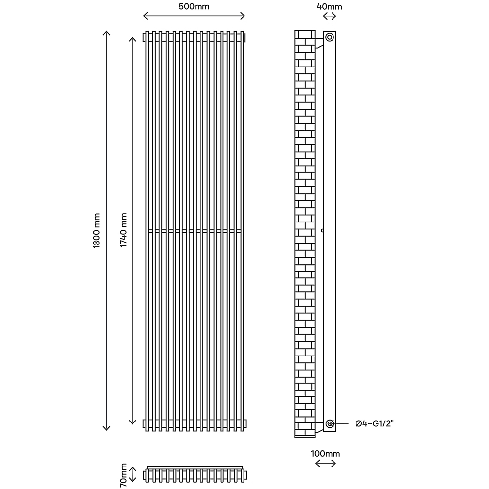 Calorifer vertical GOODHOME Kensal HG1800500A, otel, 500 x 1800 mm, antracit