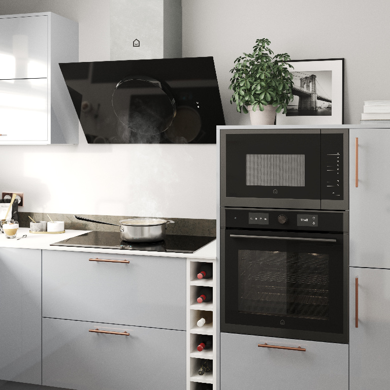 Hota decorativa GoodHome Bamia GHAGRO90, 1 motor, 851 m3/h, L 90 cm, negru