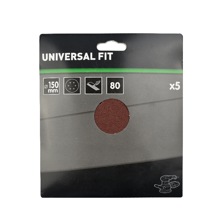 Set 5 foi abrazive smirghel Universal Fit, rotunde, perforate, 150 x 150 mm, granulatie 80