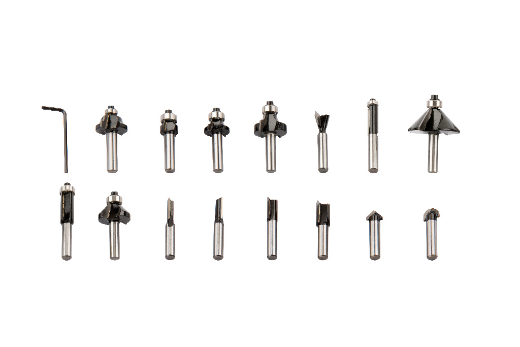 Set 15 freze electrice mixte Universal Fit, 8 mm, otel cu vanadiu crom, gri