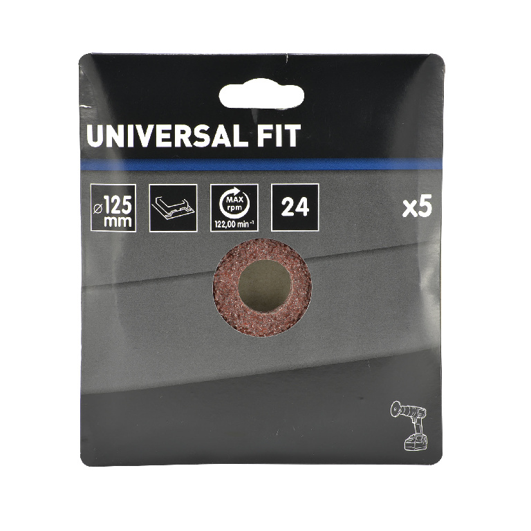 Disc din fibra pentru bormasina Universal Fit, 125 mm, granulatie 24, maro