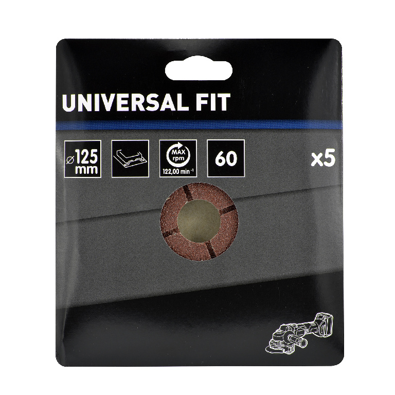 Disc din fibra pentru polizor Universal Fit, 125 mm, granulatie 60
