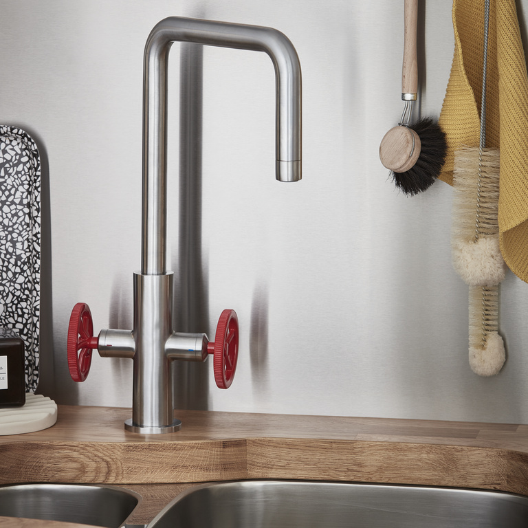Baterie bucatarie GoodHome Kamut, pipa inalta, alama, inox