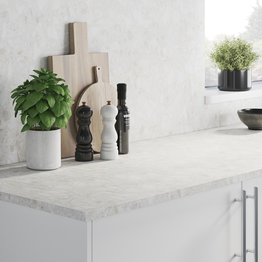 Panou spate GoodHome Algiata, 300 x 60 x 8 cm, PAL melaminat, efect marmura alb lucios