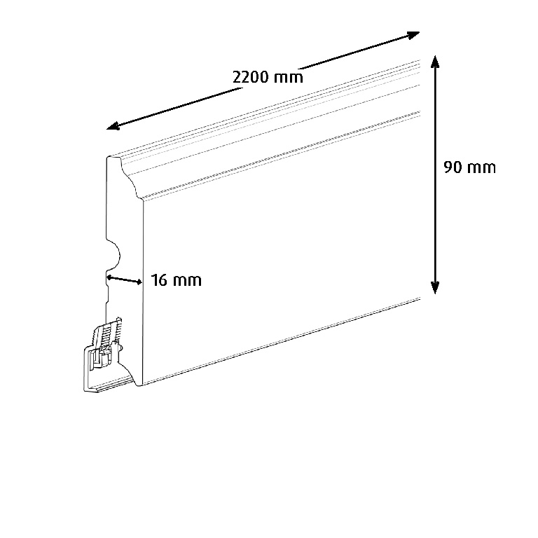 Plinta parchet GOODHOME, MDF, 220 x 9 x 1.6 cm, alb