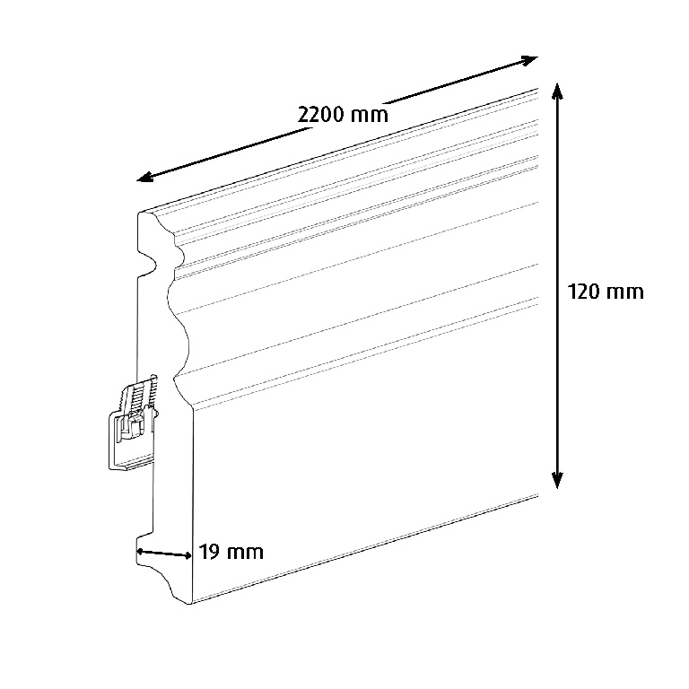 Plinta parchet GOODHOME, MDF, 220 x 12 x 1.9 cm, alb