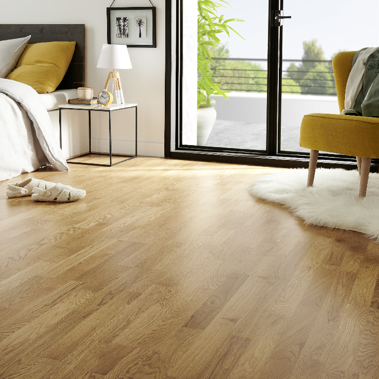 Parchet triplustratificat, 14 mm, stejar, prelucrat, A+, 1.58 mp/cut, 7 bucati GoodHome