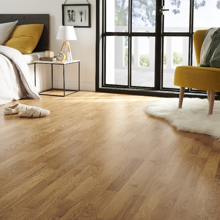Parchet triplustratificat, 14 mm, stejar, prelucrat, A+, 1.58 mp/cut, 7 bucati GoodHome