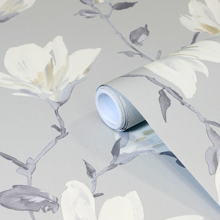 Tapet netesut, 0.53 x 10 m, gri, mat, model floral
