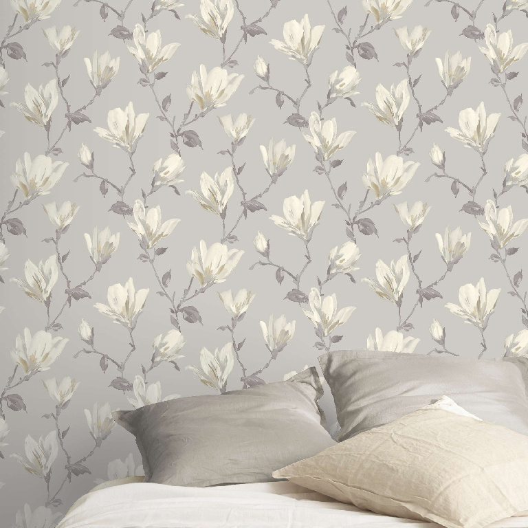 Tapet netesut, 0.53 x 10 m, gri, mat, model floral