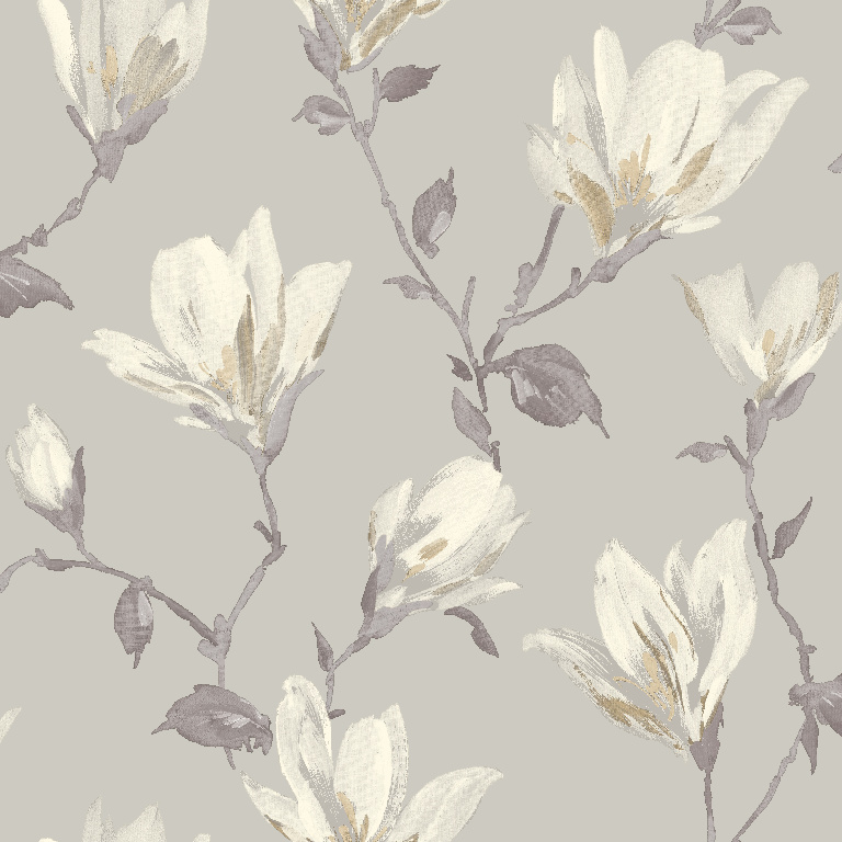 Tapet netesut, 0.53 x 10 m, gri, mat, model floral