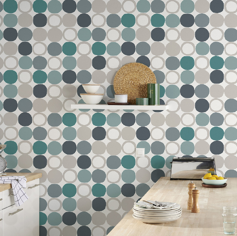 Tapet netesut GOODHOME, 0.53 x 10 m, verde, mat, geometric
