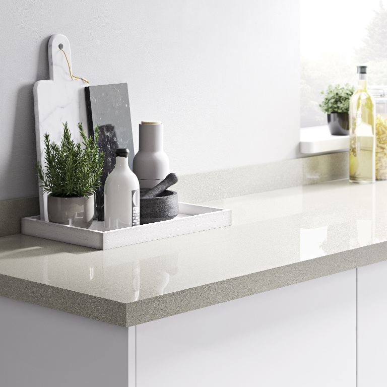 Blat de bucatarie GOODHOME, 300 x 62 x 3.8 cm, PAL, alb cu sclipici
