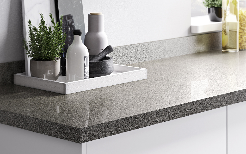 Blat de bucatarie GOODHOME, 300 x 62 x 3.8 cm, PAL, gri cu sclipici